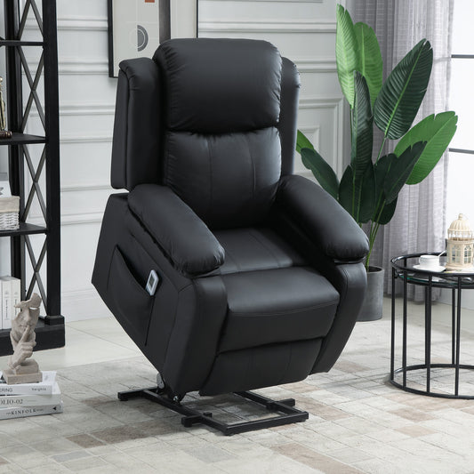 HOMCOM Riser and Recliner Chair with Vibration Massage, PU Leather Power Lift Chair for Elderly, Black
