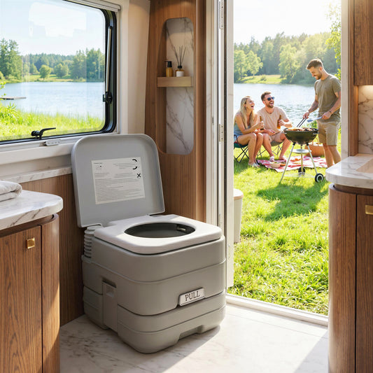HOMCOM 10L Plastic Portable Toilet - Grey