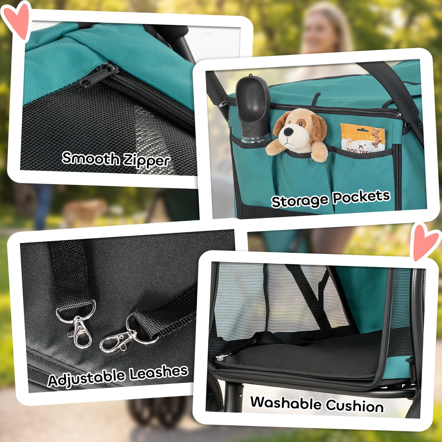 PawHut Dog Stroller, 3 Wheels Pet Stroller with Dual Entry, Easy One-Click Quick Fold, Mesh Windows, Washable Cushion