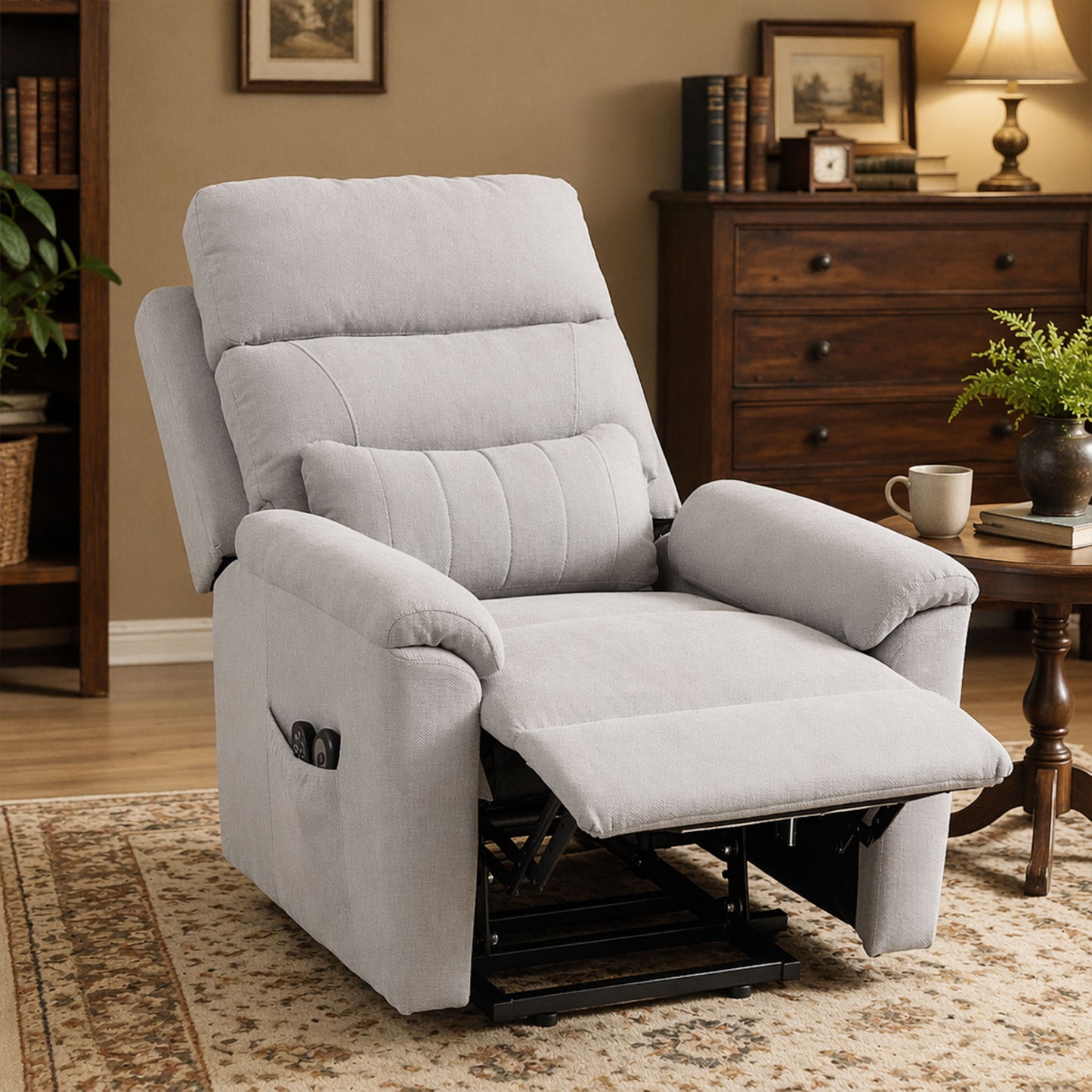 HOMCOM Power lift recliner chair with Massage and Heat, Terry Cloth Electric Lift Chair with Spring Cushion, Light Grey