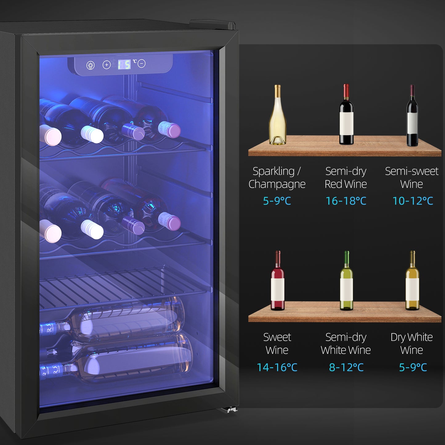 HOMCOM 24 Bottle Wine Cooler, 68 Litre Capacity, 4-16°C Freestanding Drinks Beer Wine Fridge with Glass Door, Black
