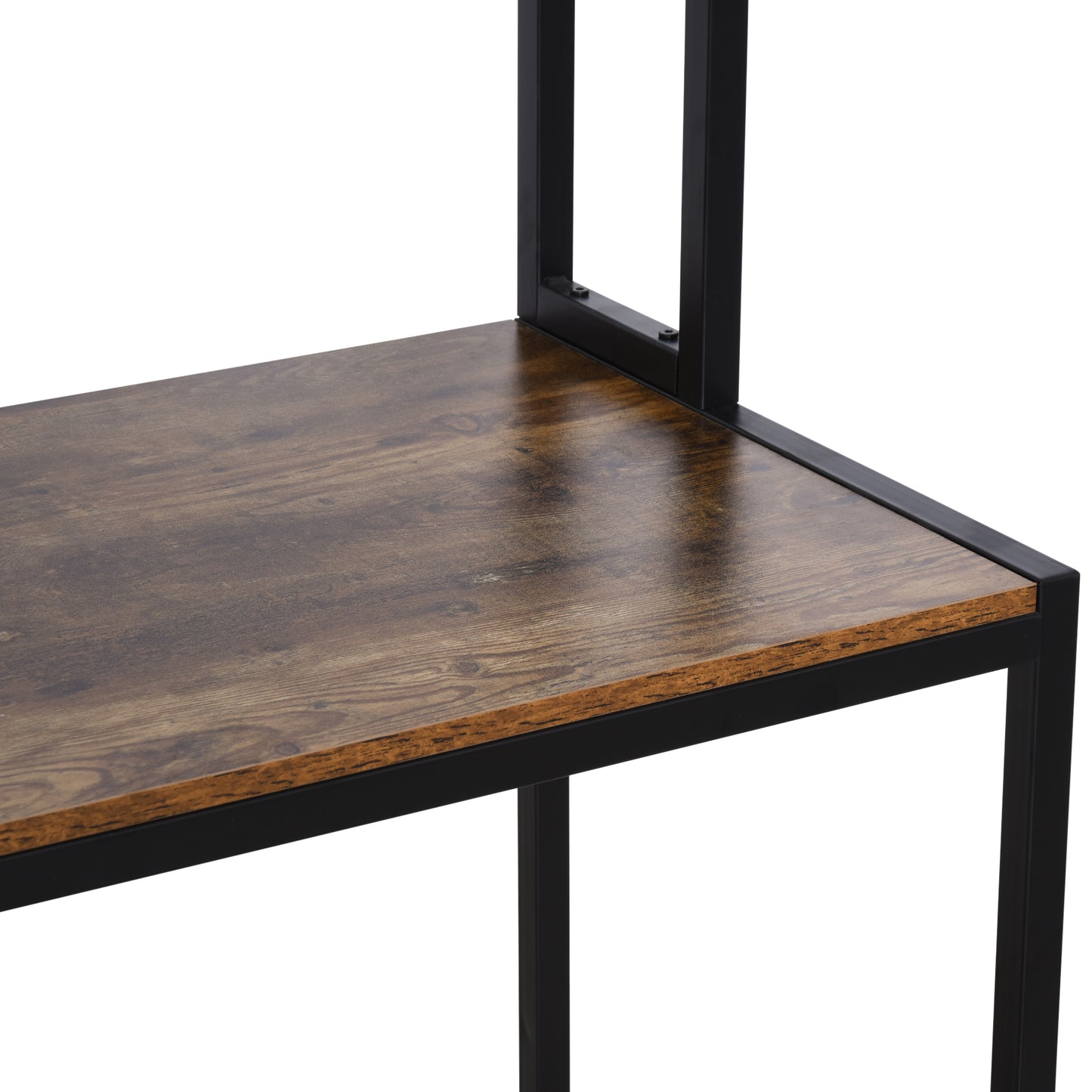 HOMCOM L Shaped Desk with Book Shelf, Industrial Corner Computer Desk, Writing Table with Steel Frame for Home Office, Bedroom, Study Room, 140 x 125cm, Brown