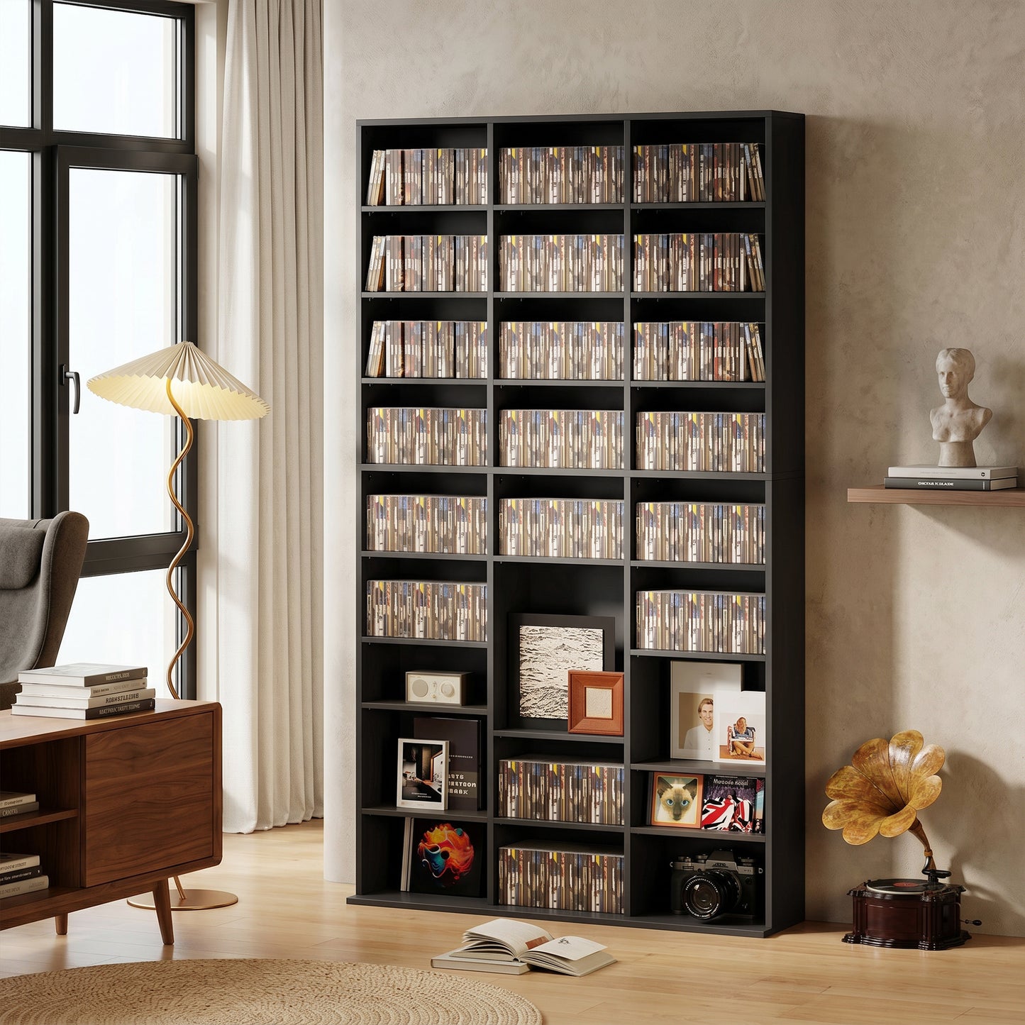 HOMCOM 835 CD/500 DVD Storage Unit, Blu-ray Media Storage Shelf with 27 Compartments and 21 Adjustable Shelves, Black