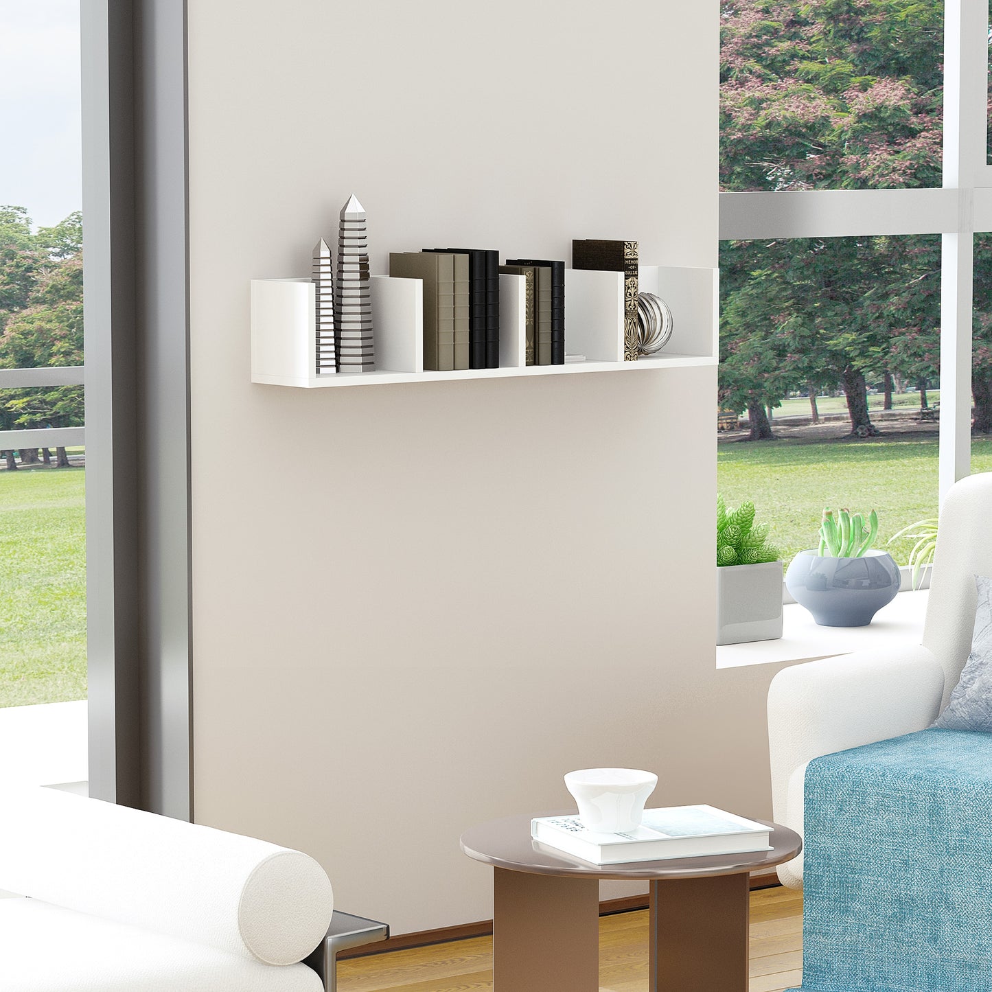 HOMCOM Wall Mount 84 CD / 56 DVD/Blu-ray/ Media Storage Rack 4 Cubes Wooden Shelf Organizer Unit Bookcase Display (White)