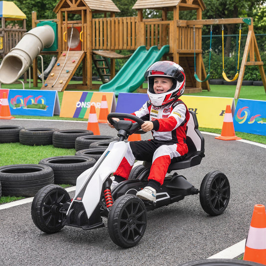 HOMCOM 12V Electric Go-Kart for Kids, Ride-On Racing Go-Kart, with Forward and Reversing Functions, for Ages 3-8 Years - White