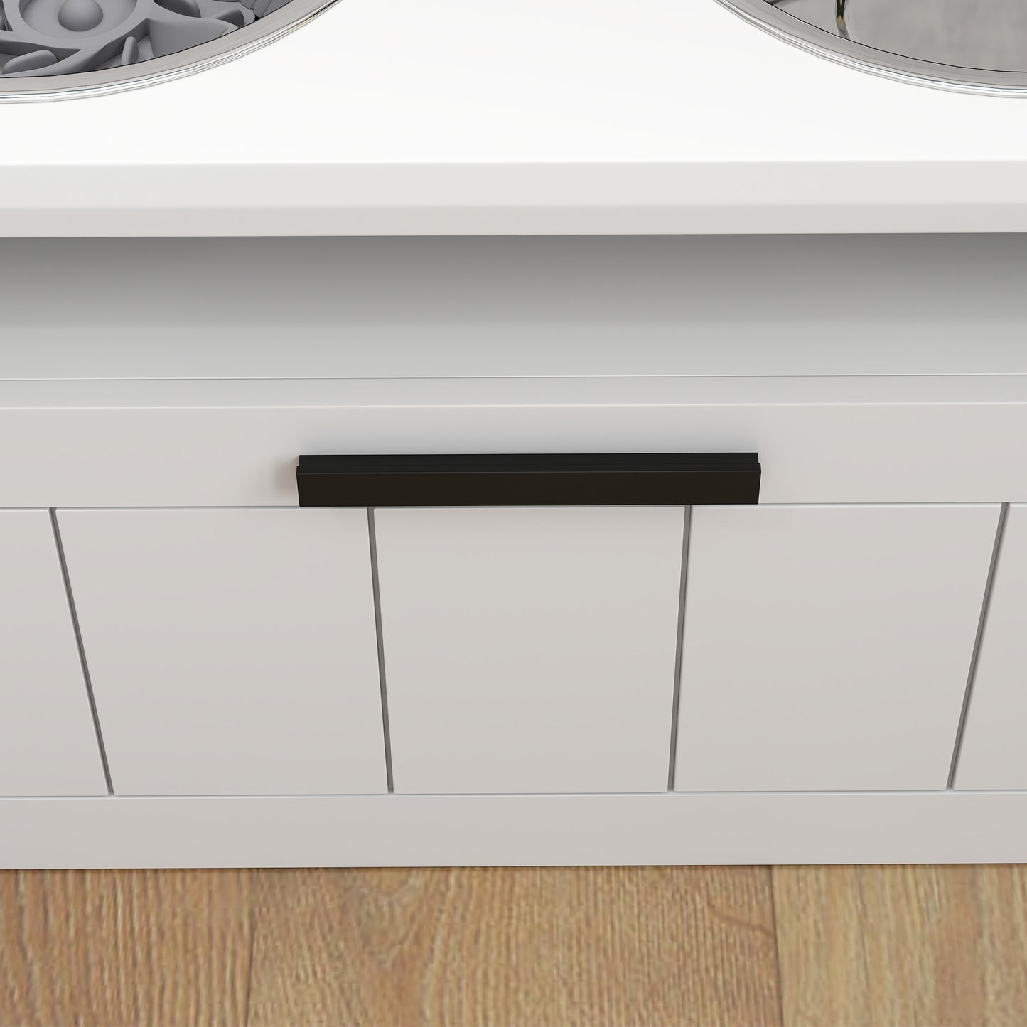 PawHut Raised Dog Bowl with Slow Feeder, Two Stainless Steel Dog Bowls, Drawer, for Large and Extra Large Dogs, White