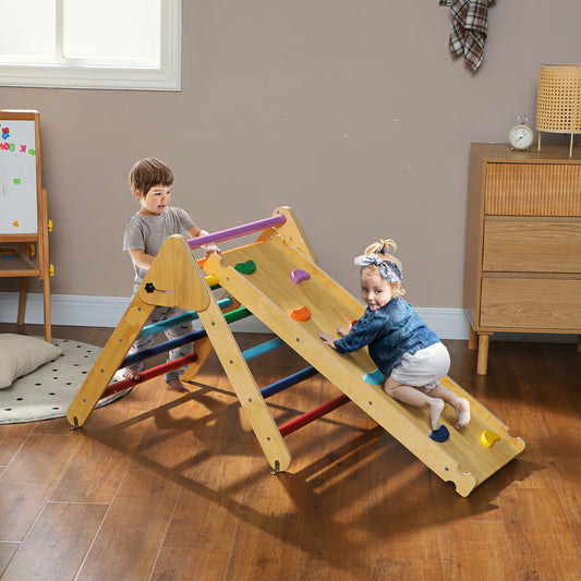 AIYAPLAY Toddler Climbing Frame for Kids, with Ramp, 3-in-1 Wooden Play Triangle Set for 18-48 Months, Multicolour