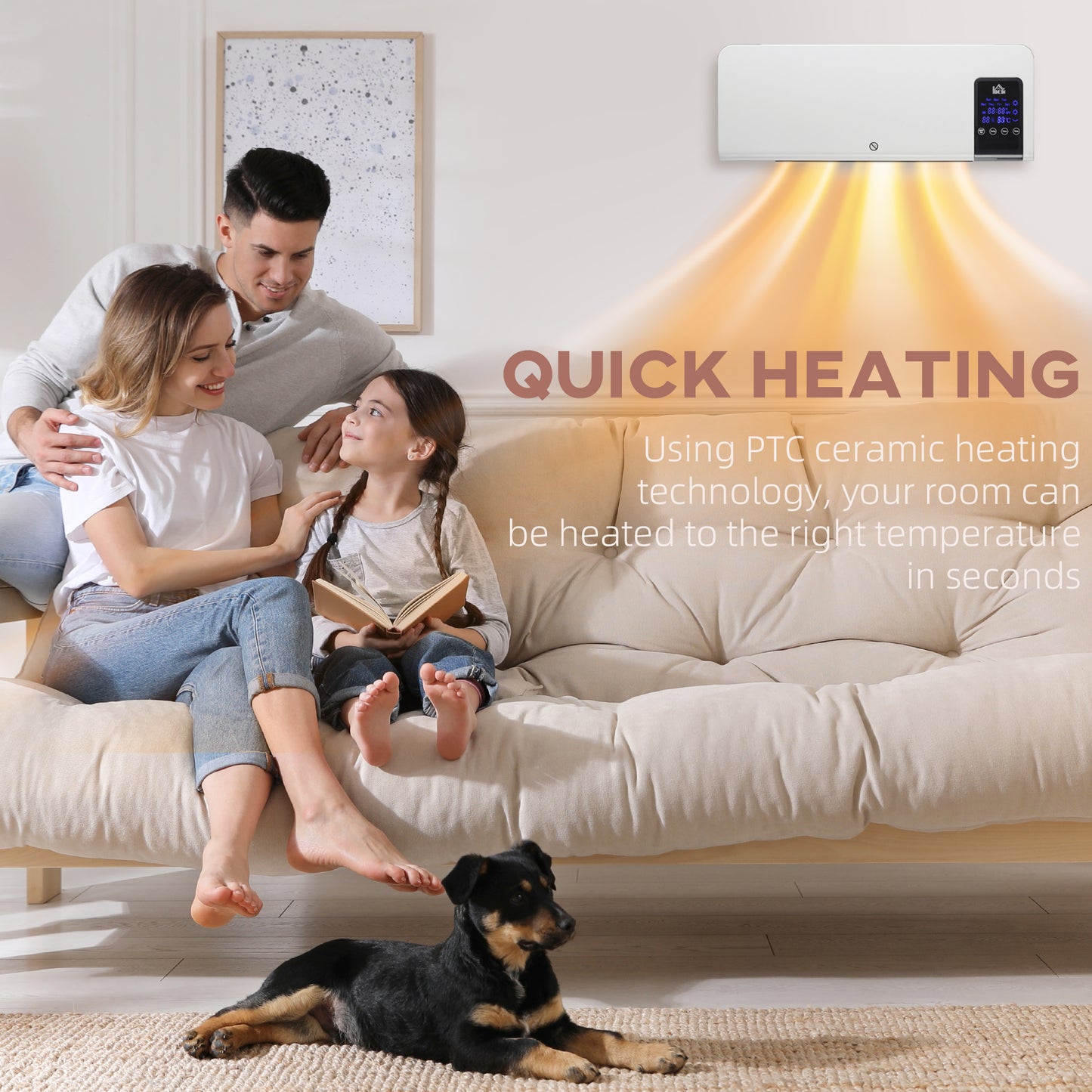HOMCOM 2000W Wall-Mounted Heater, 18-45°C Temperature, White