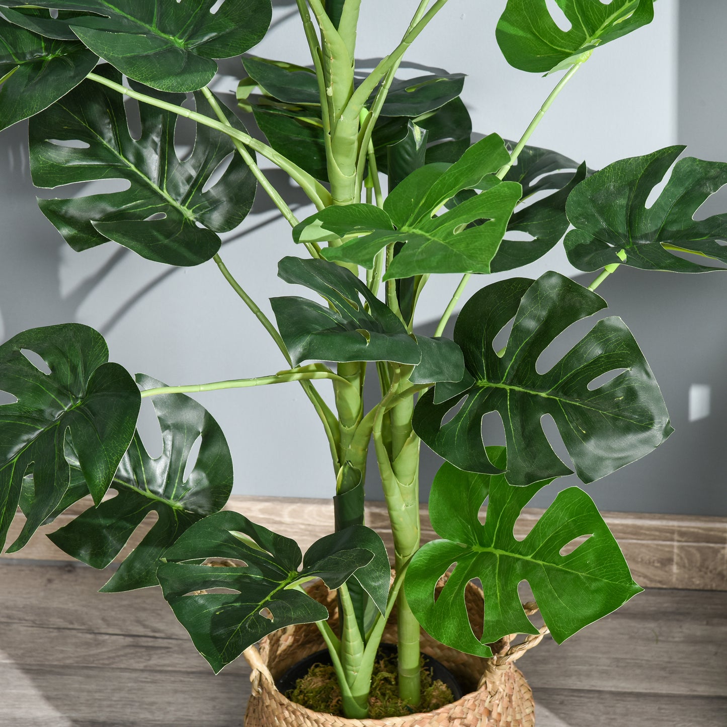 Outsunny 100cm/3.3FT Artificial Monstera Tree Decorative Cheese Plant 21 Leaves with Nursery Pot, Fake Tropical Palm Tree for Indoor Décor