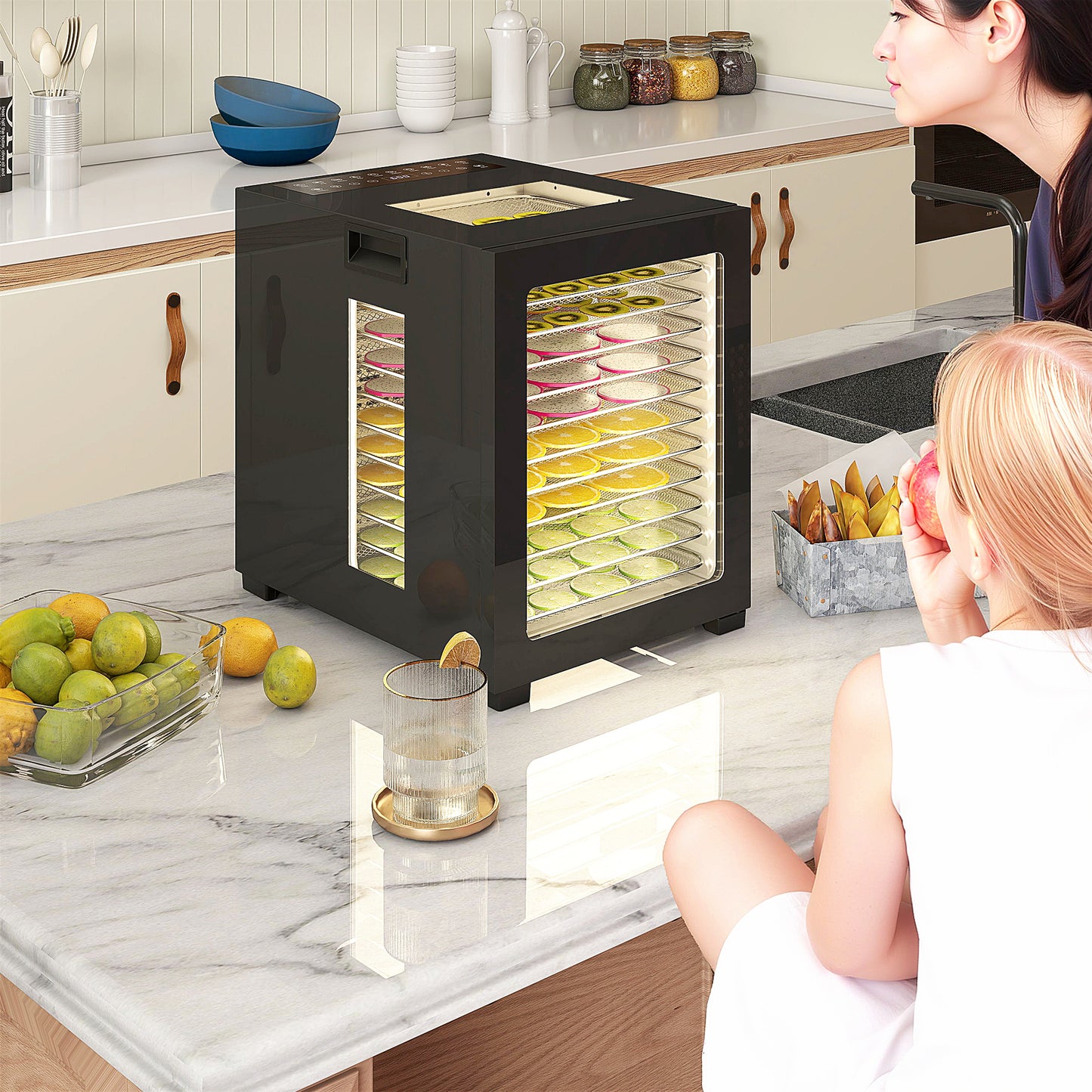 HOMCOM 12-Tray 40-70℃ Food Dehydrator - Black