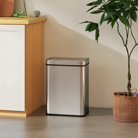 HOMCOM 50 L Sensor Can, Sensor Bin with Soft-Close Lid, Fingerprint-Proof Stainless Steel, Silver Tone