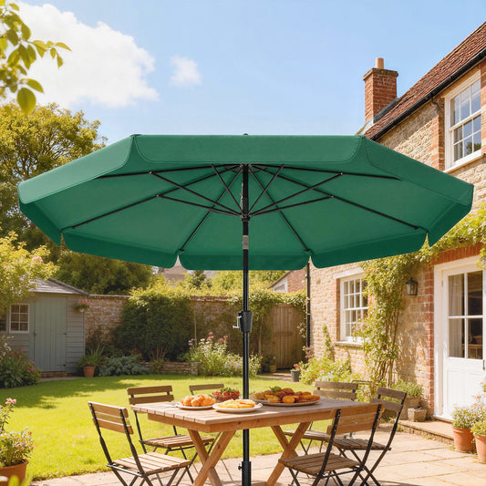 Outsunny 3 m Garden Parasol with Tilt Mechanism & Crank Handle, UPF 30+ Patio Umbrella Outdoor Table Umbrella, Green