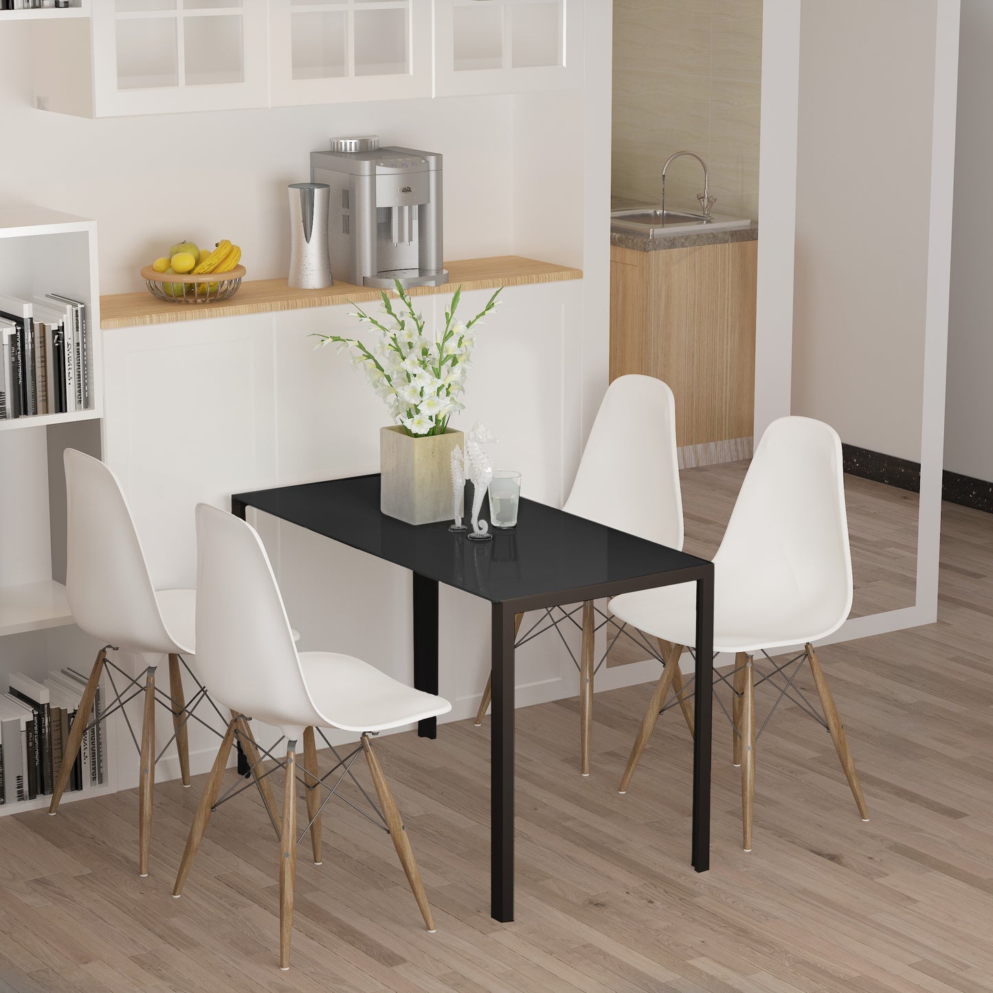 HOMCOM 120cm Dining Table, Rectangle 4 Seater Kitchen Table with Tempered Glass Top and Metal Legs for Dining Room, Living Room (Chairs Not Included), Black