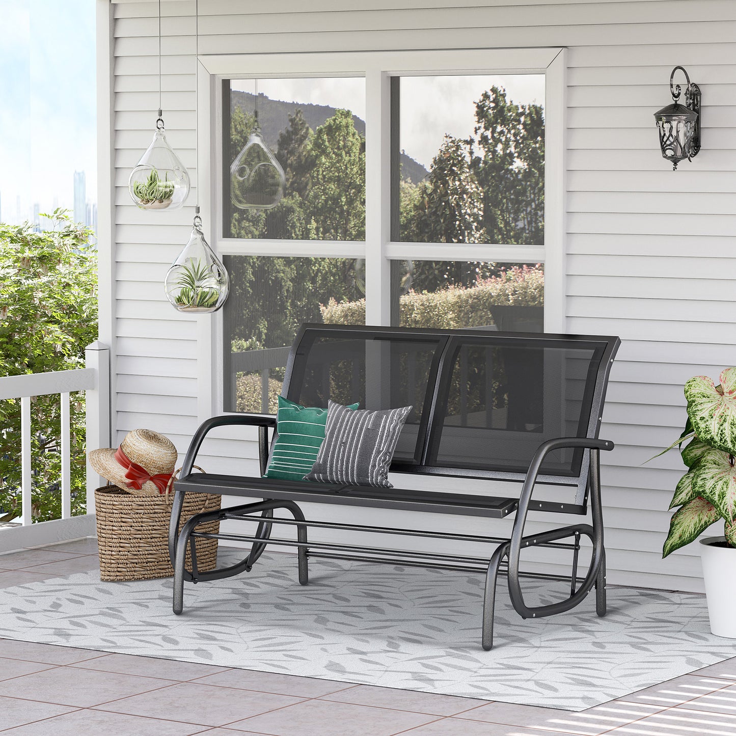 Outsunny 2-Person Outdoor Glider Bench Patio Double Swing Gliding Chair Loveseat w/Power Coated Steel Frame for Garden Patio Porch, Black