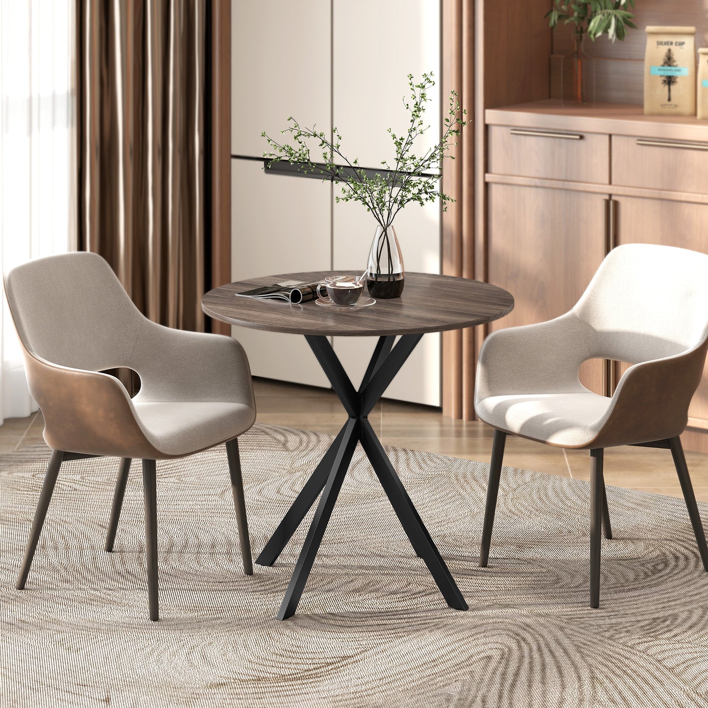 HOMCOM 80cm Industrial Round Dining Table - Brown