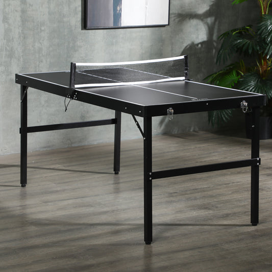 SPORTNOW 5ft Mini Table Tennis Table, Folding Ping Pong Table with Net and Aluminium Frame, Portable Ping Pong Game Set for Indoor Outdoor Use, Black