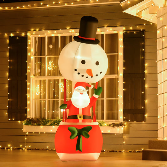 HOMCOM 8ft Christmas Inflatable Decoration with Santa Claus on Snowman Hot Air Balloon, Blow Up Xmas Decor for Outdoor Indoor