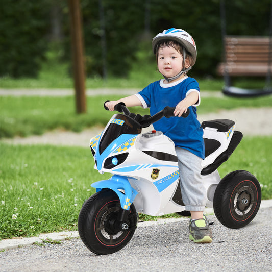 HOMCOM Kids Ride-On Police Bike 3-Wheel Vehicle w/ Music Lights Seat Handlebars Toddler NO POWER Child Learning Fun Development 18-36 Months Blue