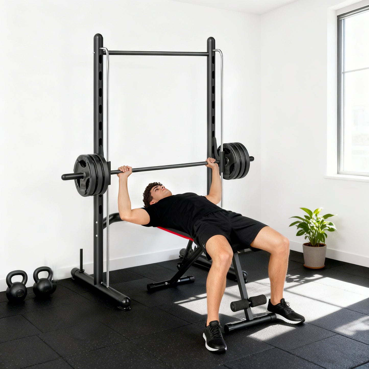 HOMCOM Adjustable Squat Rack, with Pull Up Bar, Barbell Bar for Home Gym--ChewyGames-ChewyGames
