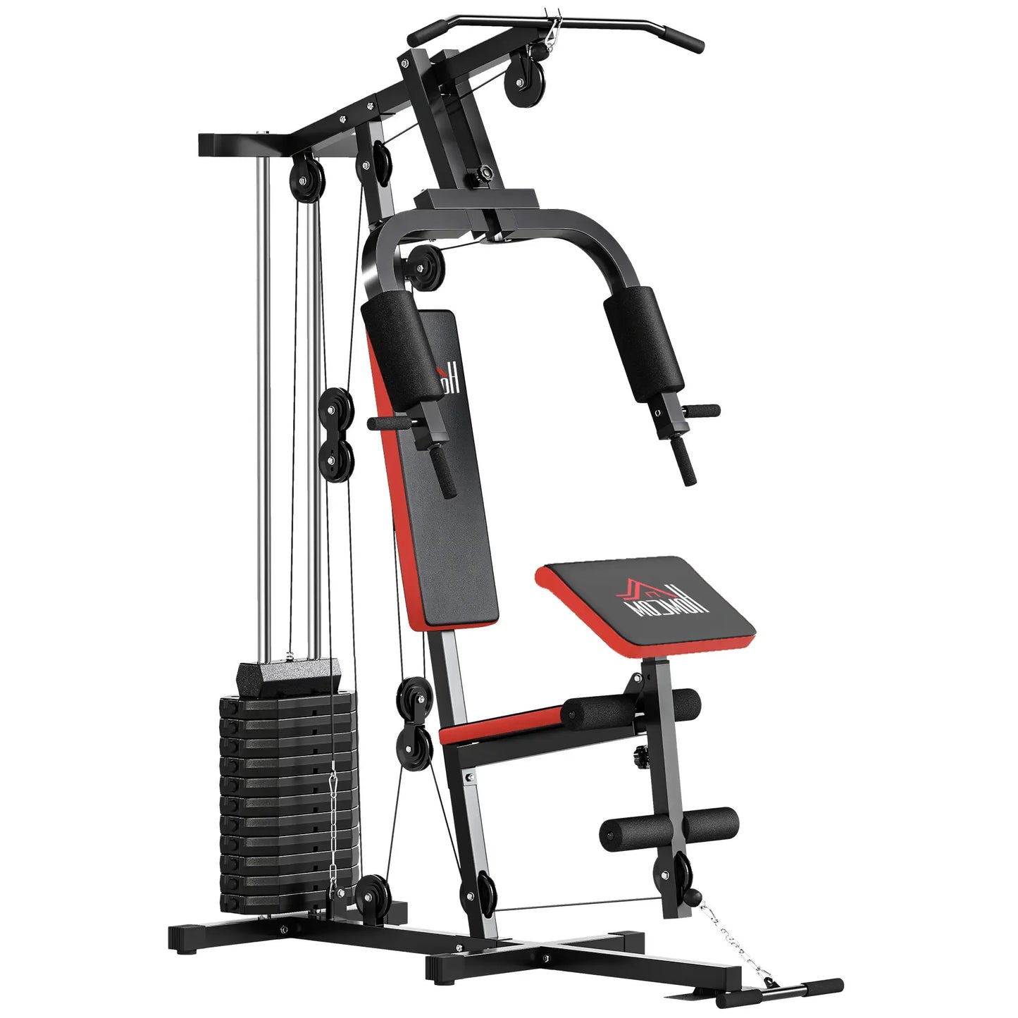 HOMCOM Multigym Station, with 66KG Weight Stack, for Strength Training Red Black