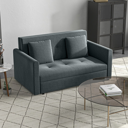 HOMCOM 2 Seater Sofa Bed with Hidden Storage, Pull Out Convertible Bed Settee, Modern Snow Flannel Loveseat Sofa Sleeper with 2 Cushions for Living Room, Guest Room, Dark Grey