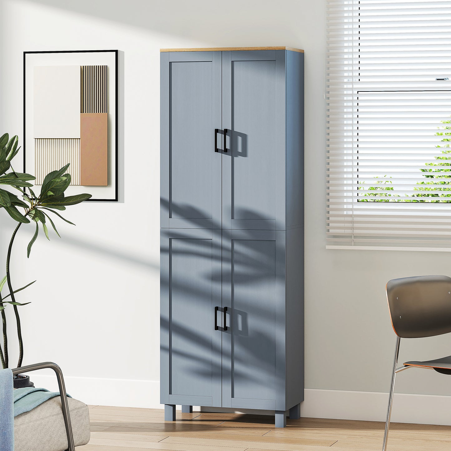 HOMCOM Freestanding Kitchen Cupboard, 4-Door Storage Cabinet with Adjustable Shelves, Modern Kitchen Pantry, 170cm, Grey