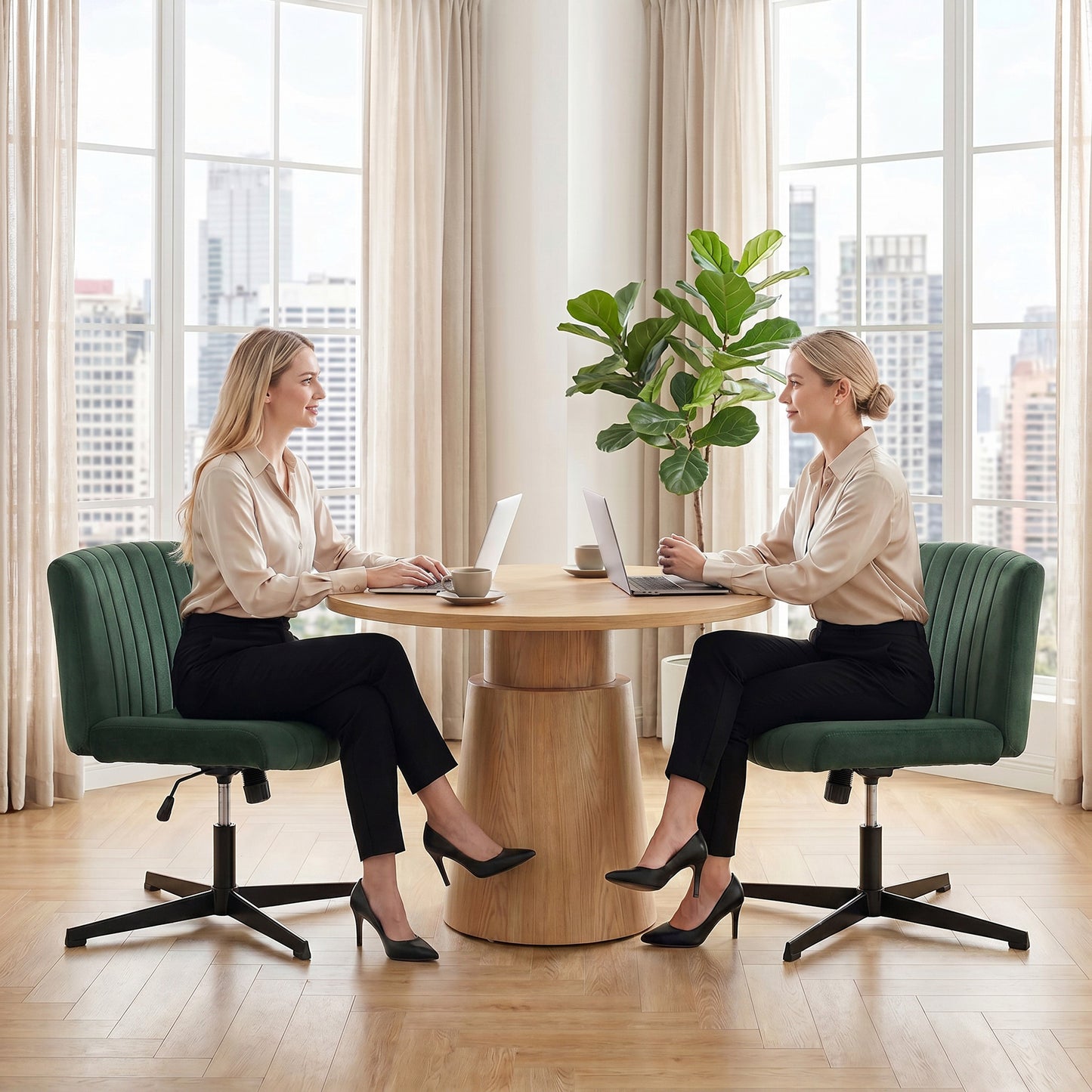 HOMCOM Flannel Criss Cross Legged Desk Chair, Armless Office Chair No Wheels, Green