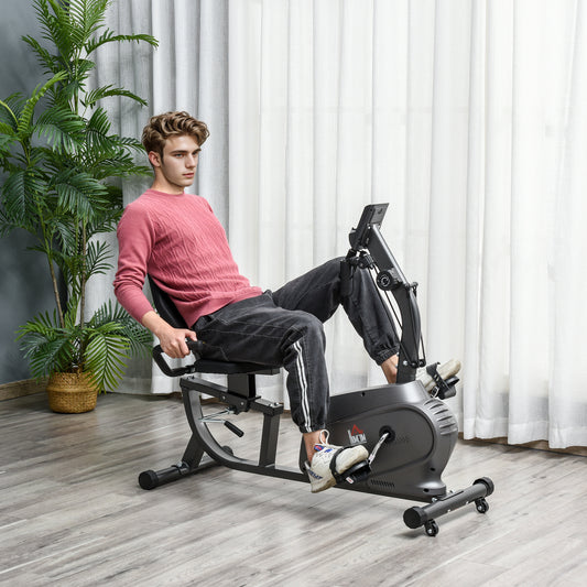 HOMCOM Recumbent Seated Exercise Bike, Recovery Rehab Exercise Bike Home Exerciser, 8-Level Magnetic Resistance Stationary Bike with Pad Holder, LCD Monitor, Wheels for Indoor Cardio Workout, Black