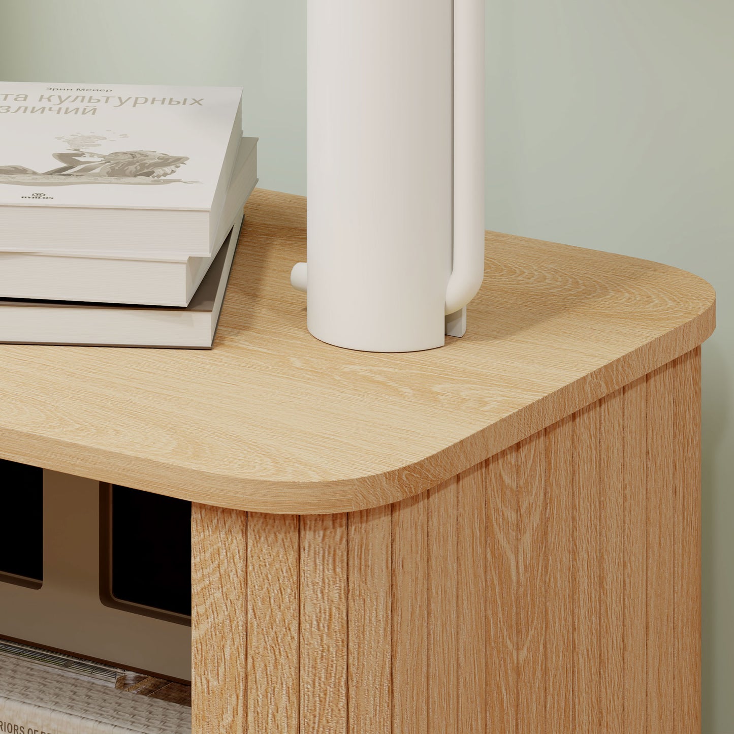 HOMCOM Nightstand with Sliding Doors and Metal Legs Oak Tone