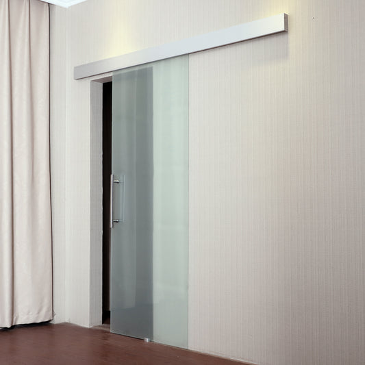 HOMCOM 90cm Modern Sliding Door Set Kit w/ Frosted Glass Door Aluminium Rail Opaque Home Decoration DIY Office Style-Home Doors-ChewyGames-ChewyGames