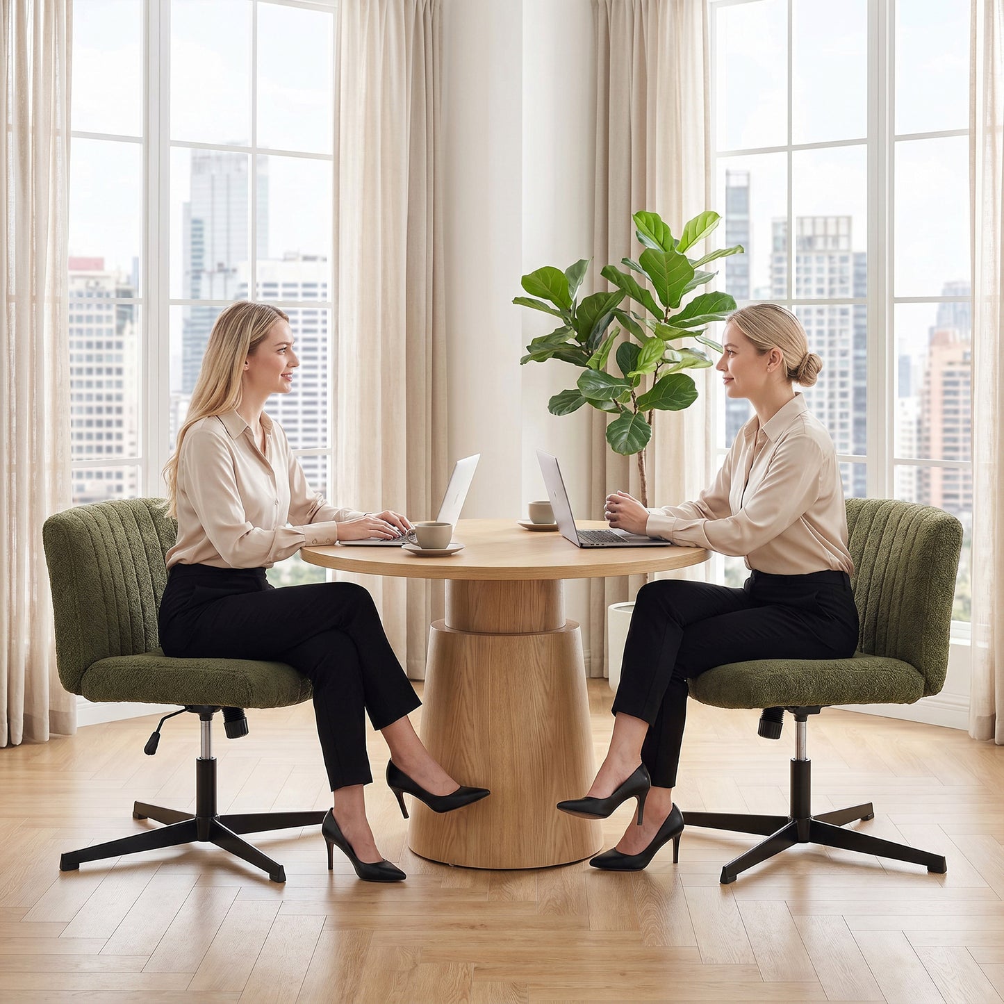 HOMCOM Teddy Fleece Criss Cross Legged Desk Chair, Armless Office Chair No Wheels, Green