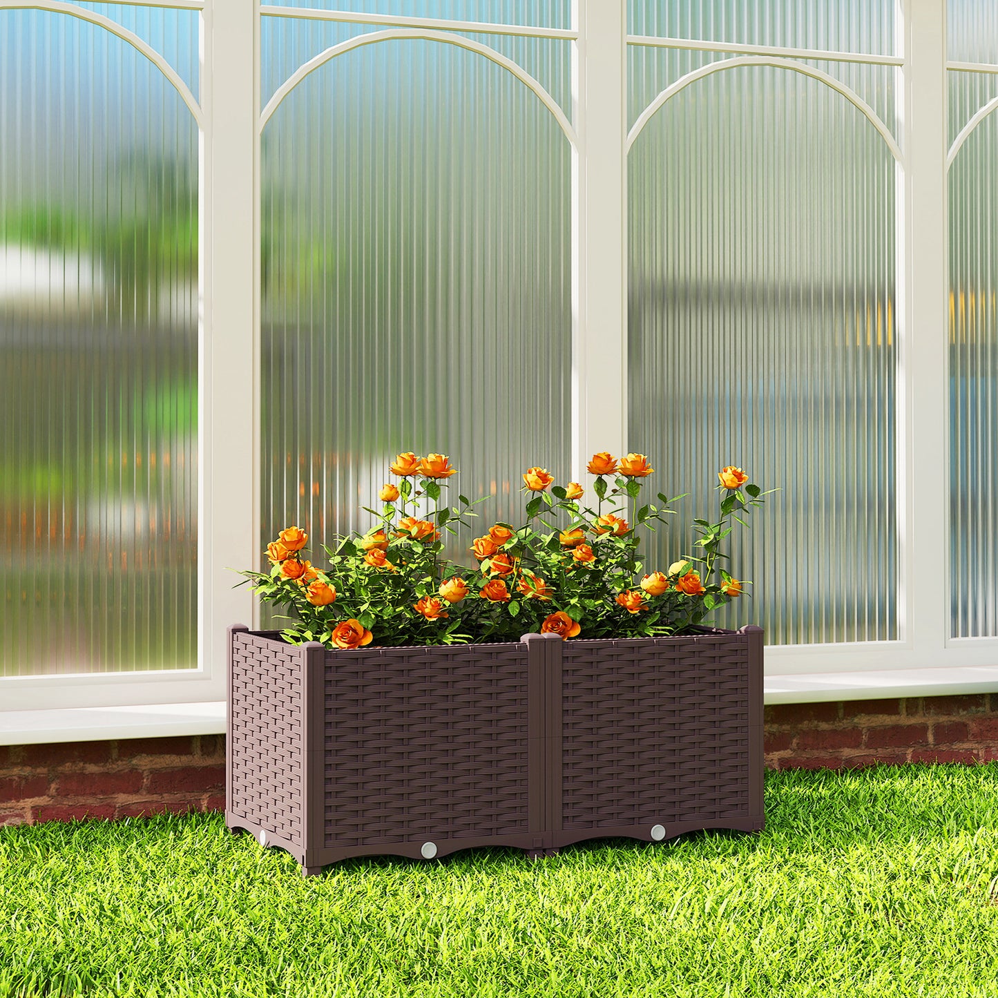 Outsunny Plastic Raised Garden Bed with Legs, Self Watering Elevated Planter Boxes with Drainage Holes and Plugs