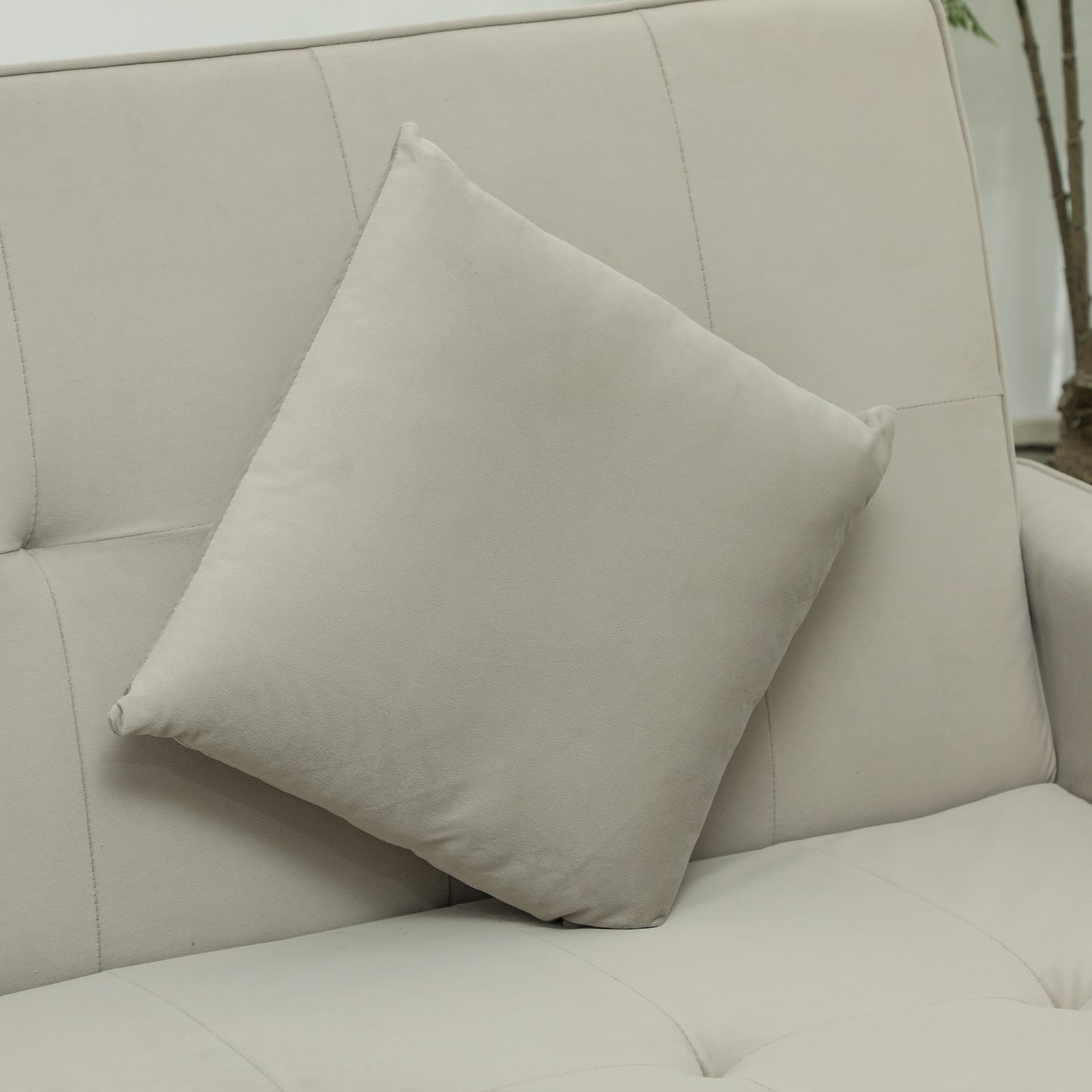 HOMCOM 3 Seater Velvet Sofa Bed, Convertible Pull-Out Sofa Bed with Adjustable Backrest, Space Saving Living Room Sofa, Beige