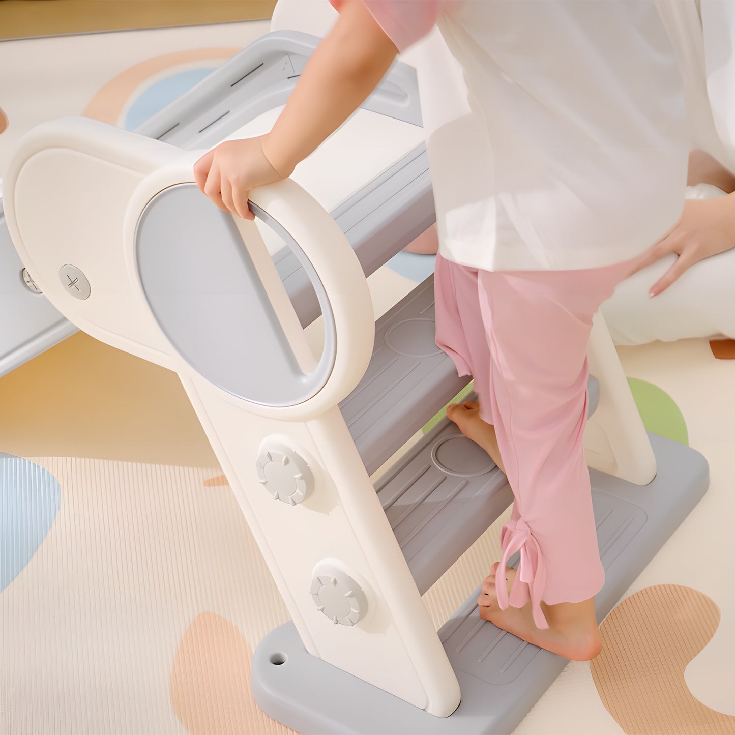 AIYAPLAY Foldable Kids Slide, Freestanding Baby Slide, for Ages 1.5-3 Years, Grey & Beige