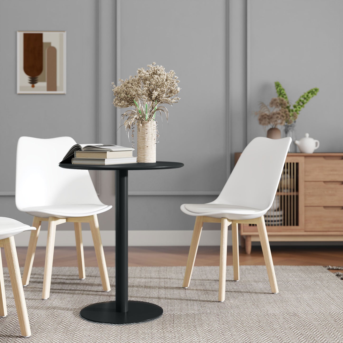 HOMCOM Dining Table, Round Kitchen Table with Steel Base for Living Room, Dining Room, 60 x 60 x 72cm, Black