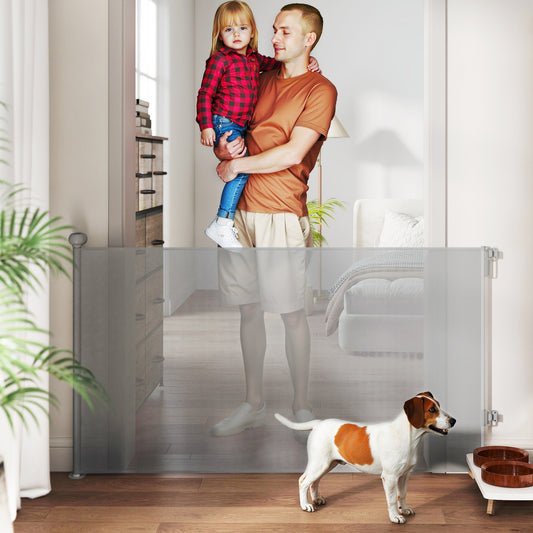 PawHut Retractable Stair Gate Extends Up to 140 cm Wide, Dog Gate for Doorways, Stairways, Hallways, Grey--ChewyGames-ChewyGames