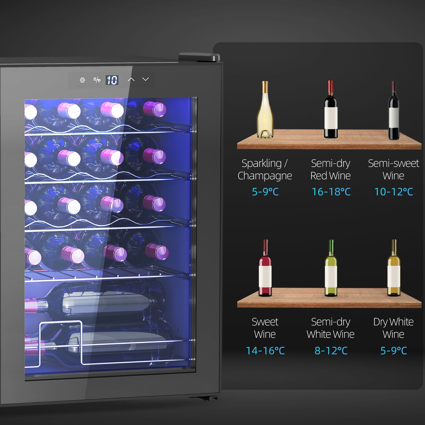 HOMCOM 20 Bottle 5-18℃ Countertop Wine Fridge - Black
