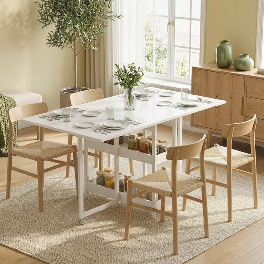 HOMCOM Four-Person Drop Leaf Table - White