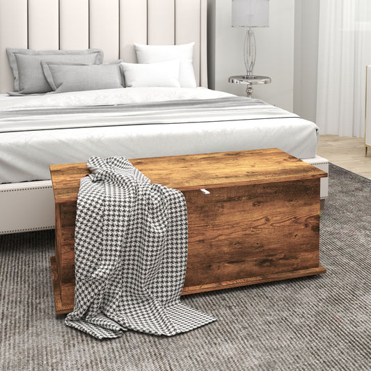 HOMCOM Storage Chest, Large 113L Blanket Box, Shoe Bench with Safety Hinged Lid, Storage Trunk, Bed End Bench for Bedroom, Hallway, Living room, Playroom, 100 x 40 x 40cm, Rustic Brown--ChewyGames-ChewyGames