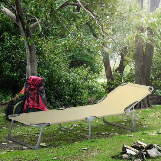 Outsunny Reclining Sun Lounger Chair Folding Camping Bed with 4-Position Adjustable Backrest, for Travel Indoor Outdoor Office Fishing, Beige--ChewyGames-ChewyGames
