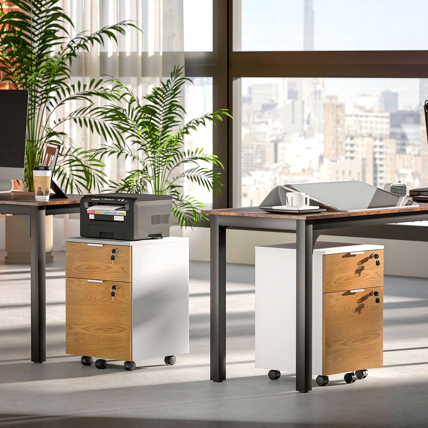 HOMCOM Two-Drawer Lockable Filing Cabinet - Wood Effect
