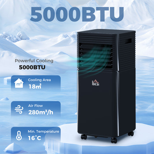 HOMCOM 5000 BTU 4-In-1 Portable Air Conditioner Unit Cooling Dehumidifying Ventilating for Room up to 18m², with Fan, Remote, 24H Timer, Window Mount Kit, R290, A Energy Efficiency