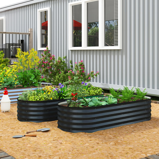 Outsunny Set of Two 150 x 60cm Steel Planters - Dark Grey