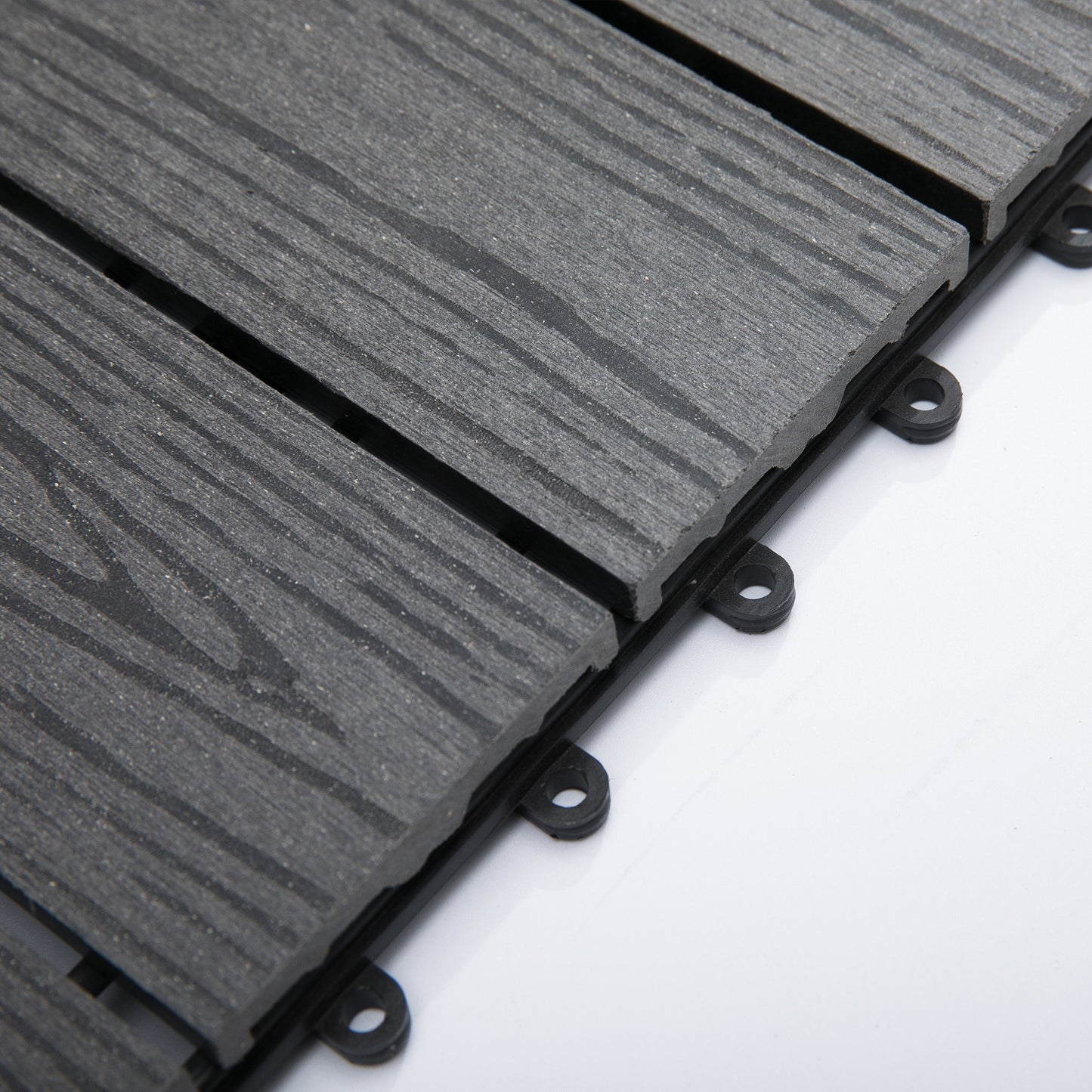 Outsunny WPC Interlocking Decking Tiles, Pack of 11 Interlocking Patio Paving Slabs, 30 x 30 x 2.2 cm, Grey