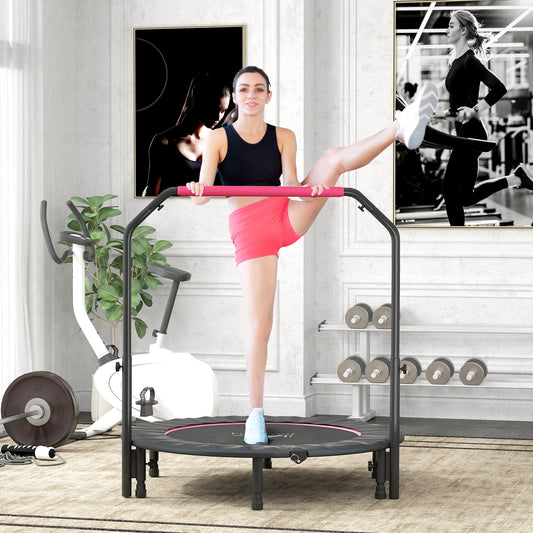 HOMCOM 48" Foldable Mini Fitness Trampoline, with Adjustable Foam Handle, Pink