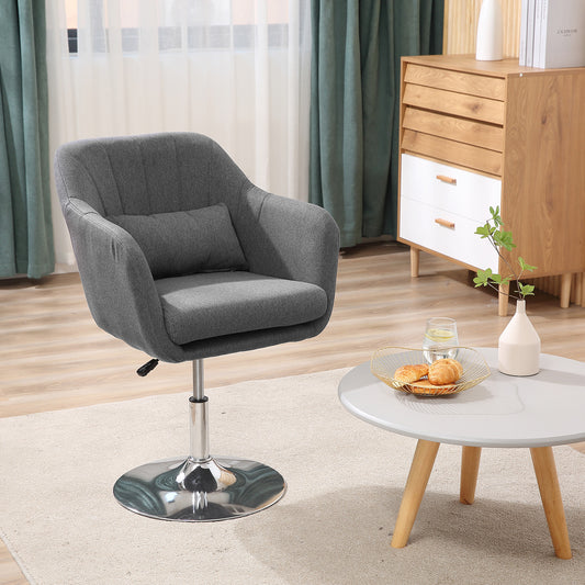 HOMCOM Swivel Accent Chair, Linen Fabric Tub Vanity Chair, Modern Armchair with Adjustable Height and Lumbar Support for Living Room Bedroom Salon Make up Room Dressing Table, Dark Grey
