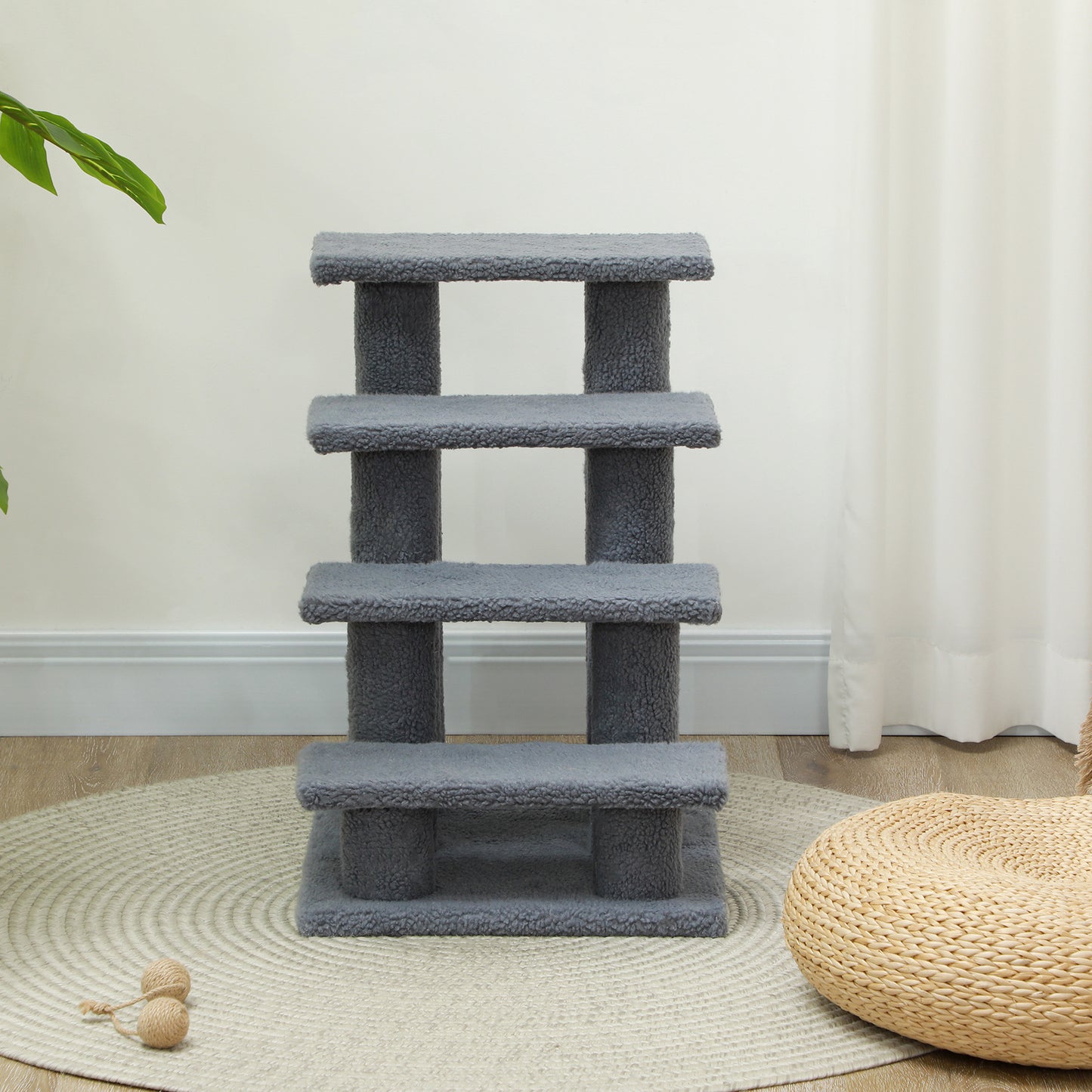 PawHut Dog Steps for Bed 4 Step Pet Stairs for Sofa Dog Cat Climb Ladder 63x43x60 cm Grey