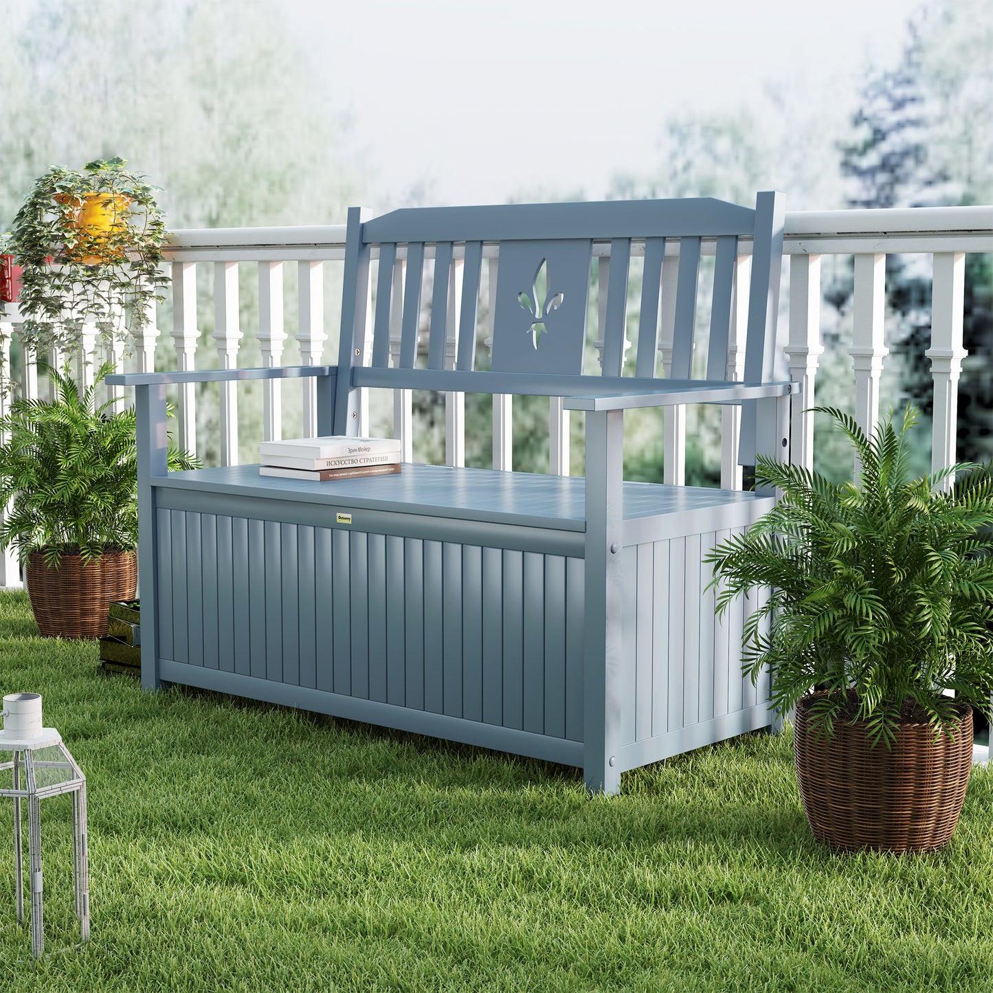 Outsunny Two-Seater Wooden Storage Bench - Grey