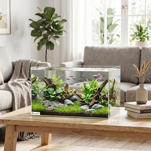 PawHut Fish Tank Bare Glass for DIY Glass Aquarium with Protective Base Mat 43L Transparent for Fish Shrimps