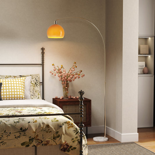 HOMCOM Floor Lamp for Living Room, Modern Standing Lamp with Shade & Foot Switch for Bedroom, Office, Orange